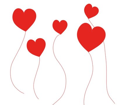 Red heart with balloon on white background