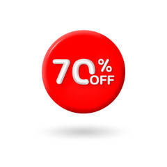 3d Sale label or icon with 70 percent price off. Circle discount badge or price tag for promo design. Vector illustration.