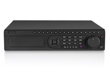 front view of simple black digital video recorder, isolated