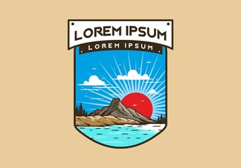 Sunrise behind the mountain illustration