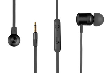 Details of black earphones, isolated
