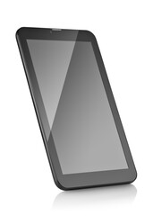 Three quarter view of simple black tablet, isolated
