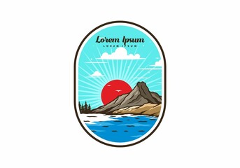 Sunrise behind the mountain illustration