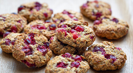 Oatmeal cookies with banana and cranberries. Snack. A dietary option for sweets. Vegan