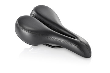 Black breathable leather bike seat, isolated
