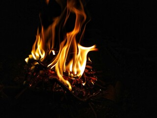 fire burning in the fireplace