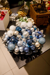 Elements of Christmas decor close-up; preparation for decorating the house before the holidays