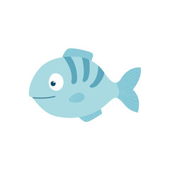 Cute cartoon fish. Blue sea and ocean animal. Isolated vector illustration.
