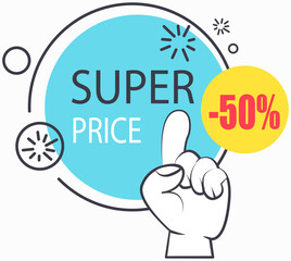 Big sale banner best price. Hot sale and discount. Special offer text and hand. New arrival, big sale and special offer. Black friday up to. Big discount with human hand pointing to advertising phrase