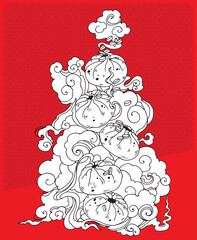 asian pore cakes baodzi with onions on the background of steam