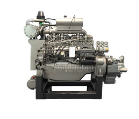 Ship engine isolated on white background. Modern diesel engine used on marine industry isolated on white background with clipping path