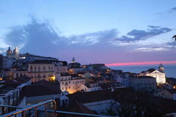 Fototapeta na wymiar Cityscape Image of Lisbon, Portugal during dramatic sunrise.