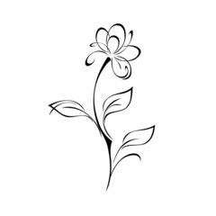ornament 2114. one decorative blossoming flower on a curved stalk with leaves. graphic decor