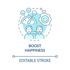 Boost happiness turquoise concept icon. Think positive. Wellness lifestyle abstract idea thin line illustration. Isolated outline drawing. Editable stroke. Roboto-Medium, Myriad Pro-Bold fonts used