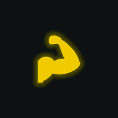 Arm Muscles Silhouette yellow glowing neon icon