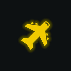 Fototapeta premium Airplane yellow glowing neon icon
