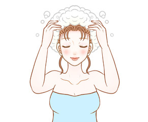 頭を洗う女性のイラスト素材2