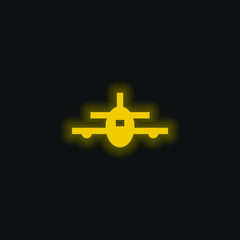 Airplane yellow glowing neon icon