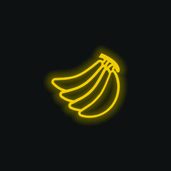 Obraz premium Banana Of Four Pieces Outline yellow glowing neon icon
