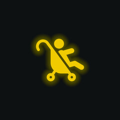 Baby Stroller yellow glowing neon icon