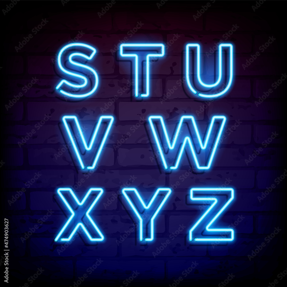 Wall mural Neon letters set - abc font vector illustration.