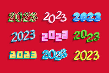 Calendar date 2023 template set 3d style, colorful on red background