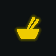 Bowl And Chopsticks yellow glowing neon icon
