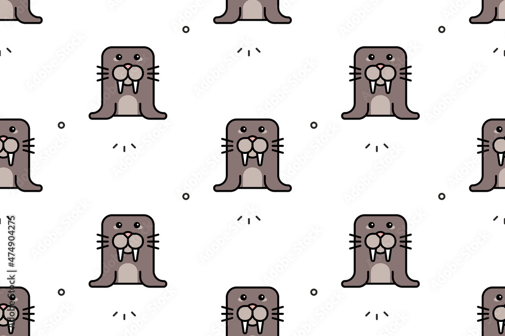 Aufkleber seamless pattern with walrus. icon design. template elements
