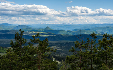 Beautiful landscape nature photography. Beautiful skies cover the mountains and meadows. Top view. 