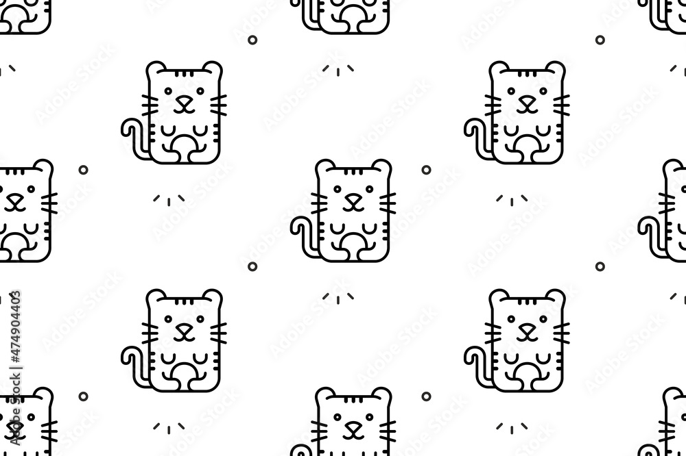 Poster seamless pattern with tigers. icon design. template elements
