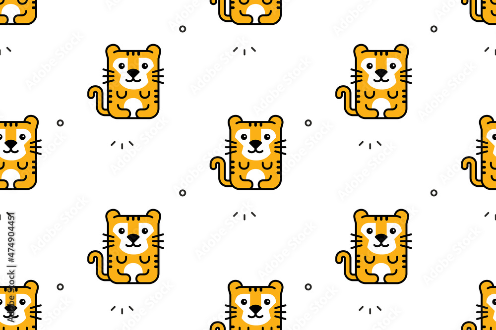 Poster seamless pattern with tigers. icon design. template elements