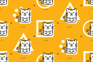 Seamless pattern with Tigers. Icon design. Template elements
