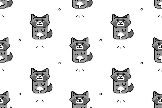 Seamless pattern with Raccoons. Icon design. Template elements