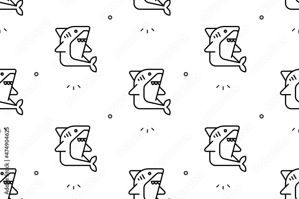 Poster seamless pattern with sharks. icon design. template elements