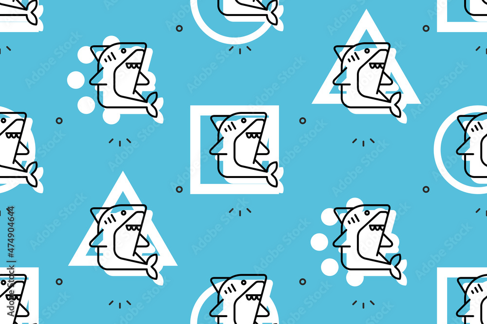 Poster seamless pattern with sharks. icon design. template elements