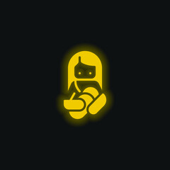 Fototapeta premium Breastfeeding yellow glowing neon icon