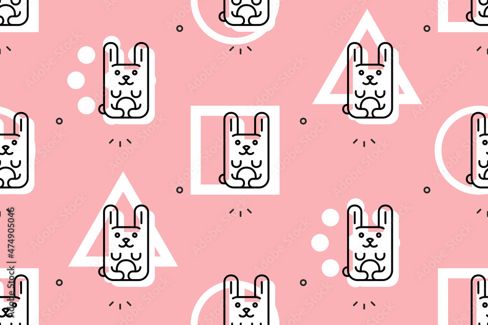 Poster seamless pattern with hares. icon design. template elements