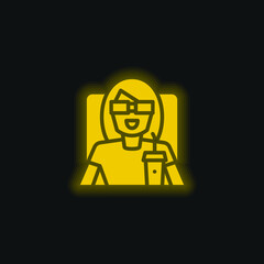 3d Movie yellow glowing neon icon