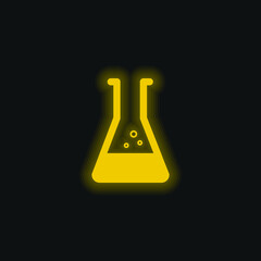 Beaker yellow glowing neon icon