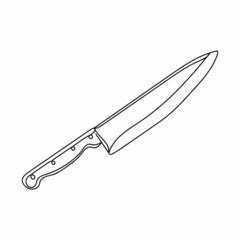 Vector abstract continuous one single simple line drawing icon of knife with handle in silhouette sketch.