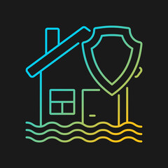 Flood insurance gradient vector icon for dark theme. Protecting property from disaster. Accident caused of weather. Thin line color symbol. Modern style pictogram. Vector isolated outline drawing