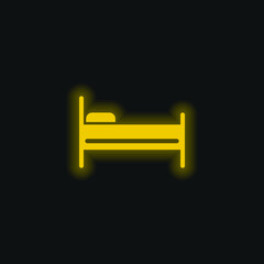 Bed yellow glowing neon icon