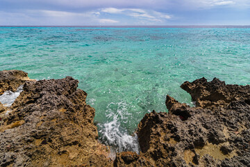 Beautiful shades of the Caribbean sea at noon