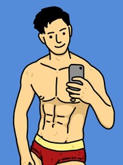 Fototapeta premium cute man cartoon on blue background