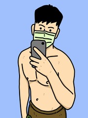 cute man cartoon on blue background