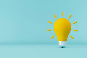Foto op Plexiglas Light bulb yellow on cyan background. Concept of creative idea and innovation. 3d illustration © Monster Ztudio