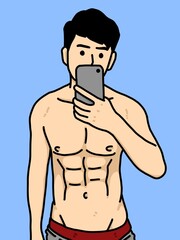 Fototapeta premium cute man cartoon on blue background