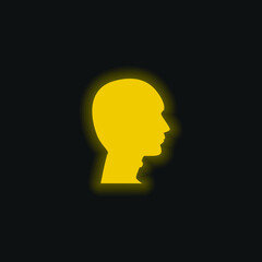 Bald Man Head yellow glowing neon icon
