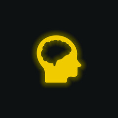 Brain And Head yellow glowing neon icon