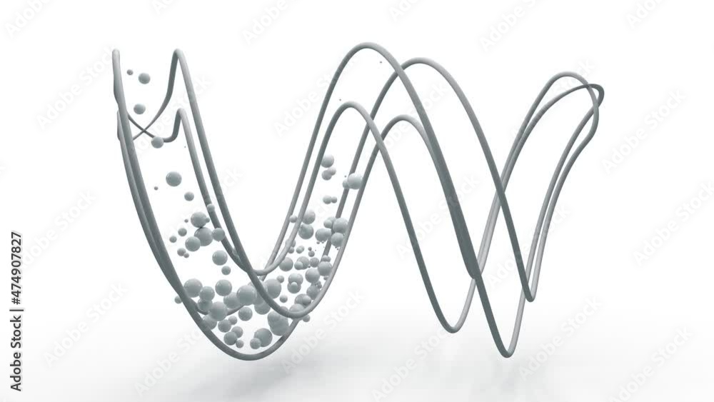 Poster loop 3d animation of the pulsating motion of the balls along the trajectory inside the grid of guide